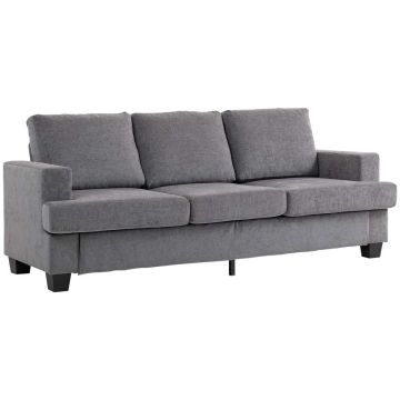 Sofa trzyosobowa, tkanina szenilowa, rama stalowa, szara