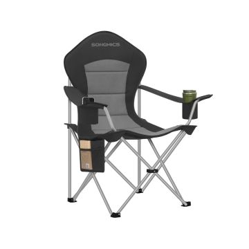 SONGMICS GCB005BH01 Krzesło kempingowe, składane, czarno-szare, 61 × 93 × 108 cm