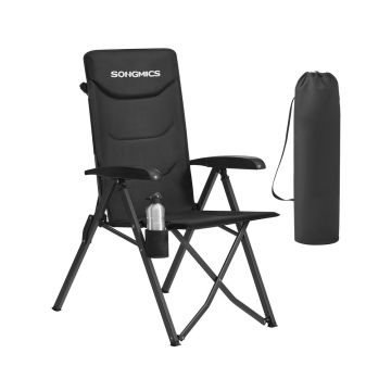 SONGMICS GCB015BZ01 Krzesło kempingowe, składane, 95°–150°, czarne, 70 × 60 × 110 cm