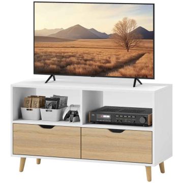 Stojak pod TV Homcom 99x39x58,3cm, biały/jasnobrązowy