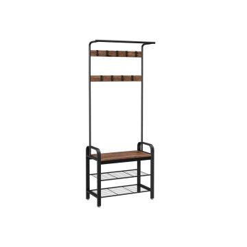 Outerwear rack and shoe bench HSR040B03, brown/black