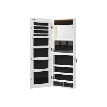 Hanging jewelry cabinet with mirror, white