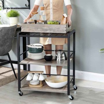 Kitchen trolley 65 x 40 x 86 cm., grey/black