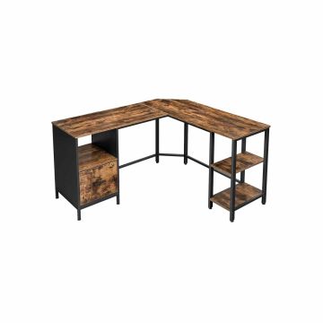 L-shaped computer desk, brown-black