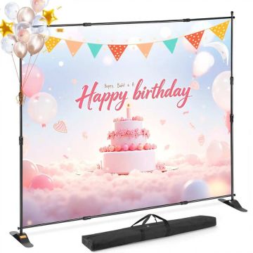Adjustable size background banner stand with carrying bag, 244-305 x 244 cm