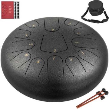 Steel 12 inch tongue drum, 13 notes, percussion instrument, gun color