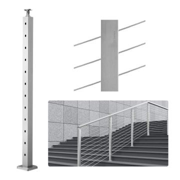 Słupek balustrady kablowej ze stali, 42"x2"x2", SUS304, kąt 30°