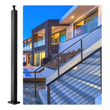 Słupek balustrady kablowej ze stali, 91,4x5,1x5,1 cm, czarny