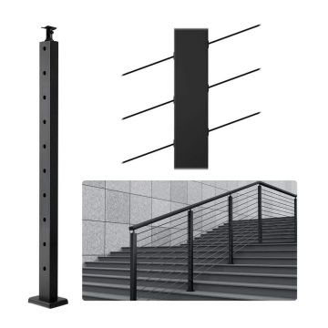 Słupek balustrady kablowej, stal nierdzewna SUS304, 36"x1"x2", otwory narożne, 10 otworów