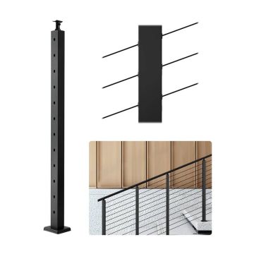 Stainless Steel Black Cable Railing Post, 42x1x2 Inch, Corner Holes