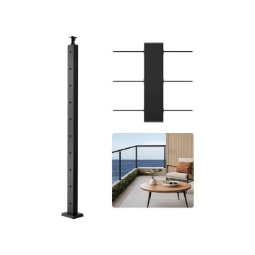 Stainless Steel Black Cable Railing Post, 36x2x2 Inch, Horizontal Holes