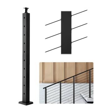 Black Stainless Steel Cable Railing Post 36x2x2 Inch