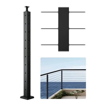 Corner cable stainless steel railing post, 914x51 mm, black