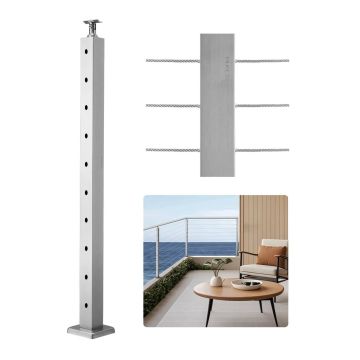 Stainless Steel Cable Terrace Railing Post, 36x2x2 Inch, Silver