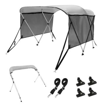 Bimini top cover for boat, 3 arches, 600D polyester, 1" aluminum frame, light gray, 6' x 46" x 67-72"