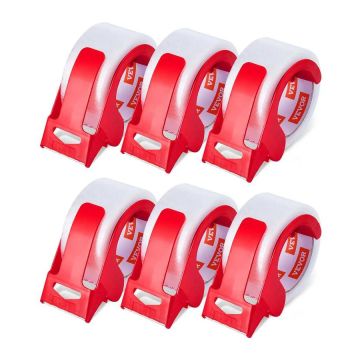 Clear packaging tape with dispenser, 3 inches, 6 rolls, 2.7 mil thickness
