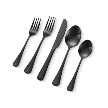 30-piece stainless steel black and silver cutlery set for 6 people
