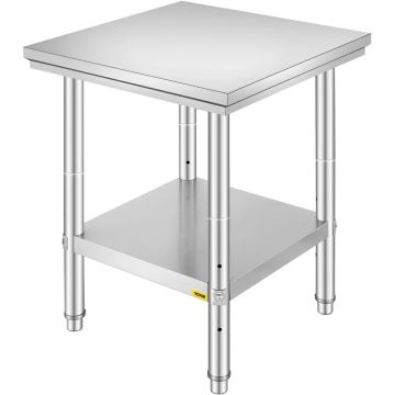 Stainless steel commercial workbench with bottom shelf, 60x60x80 cm