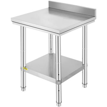 Stainless steel work table with lower shelf, 60x60x88 cm