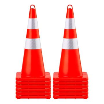 Pachołki bezpieczeństwa ruchu drogowego, pomarańczowe PCV z odblaskowymi kołnierzami, 12 x 28 cm, z obciążoną podstawą i uchwytem na rękę