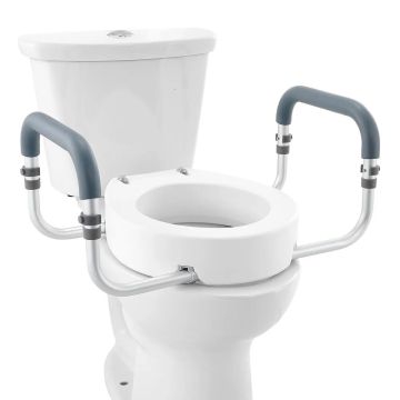 Raised toilet seat 9.5 cm, aluminum handrail, EVA padding, for the disabled