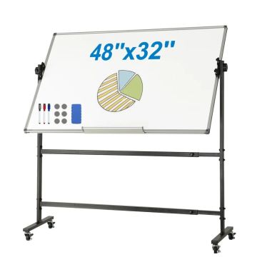 Dwustronna mobilna tablica suchościeralna, 48x32", regulowana, z kółkami