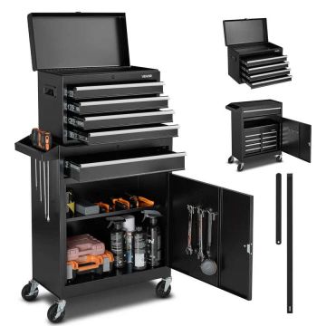 Tool box with wheels, 5 drawer cabinet with lock