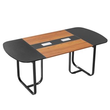 Stół konferencyjny owalny 180 cm, nogi metalowe, 6-8 miejsc, czarno-brązowy