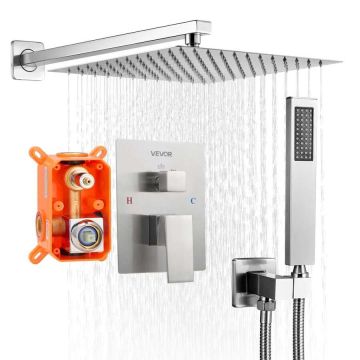 Shower Faucet Set with 10-Inch Square Rainfall Shower Head, Hand Spray, Brushed Nickel