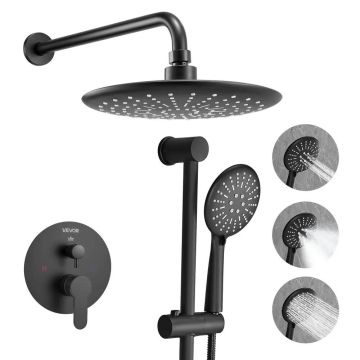Shower mixer set with 23 cm rain head, matte black