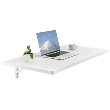 Folding white wall table with iron bracket, 39.4x19.7 inches.