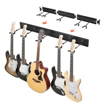 Guitar stand 5 places, wall-mounted, with 270° rotating hooks, aluminum