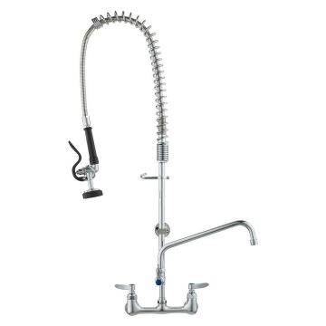 Wall-mounted brass kitchen faucet with pull-out sprayer, 91 cm