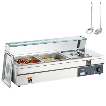 Commercial Electric Countertop Food Warmer, 3×12 qt, with Glass Panel