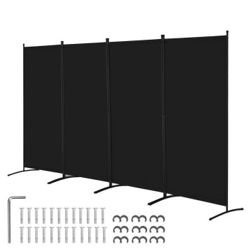 Folding room divider, 4 panels, black, portable