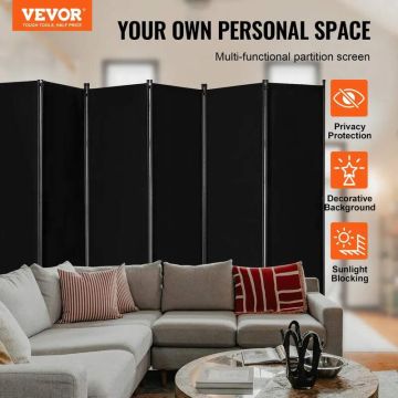 Black folding room divider, 6 panels, portable