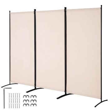 Foldable 3-panel beige room divider