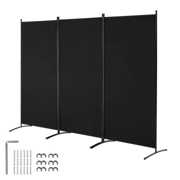 Foldable 3 Panel Black Room Divider for Office and Home