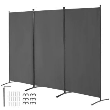 Foldable 3 Panel Grey Room Divider, Portable Privacy Screen