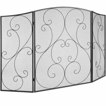 Fireplace grate, 3 panels, iron, 122x76.7 cm, spark protection
