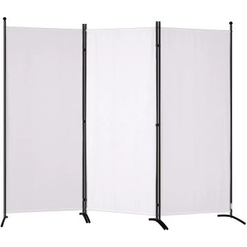 Room divider, 185 cm, 3 panels, foldable, white, fabric