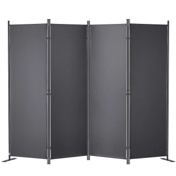Folding room divider, 4-piece, dark grey, 224x171 cm
