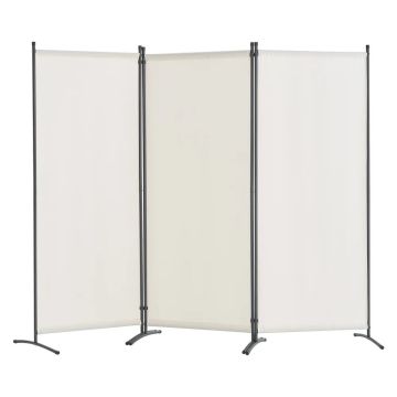 Room divider 3 panels, fabric, white, foldable, for office, home