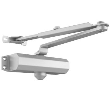 Automatyczny hydrauliczny samozamykacz drzwi, odlew aluminiowy, kolor srebrny, regulowany, do drzwi o wadze do 68 kg