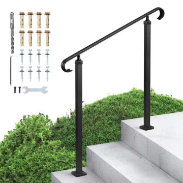 Outdoor stair railing, carbon steel, height-adjustable, 2-3 steps, matte black