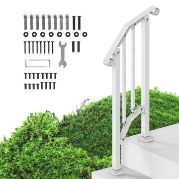Outdoor stair railing, carbon steel, white, with installation kit