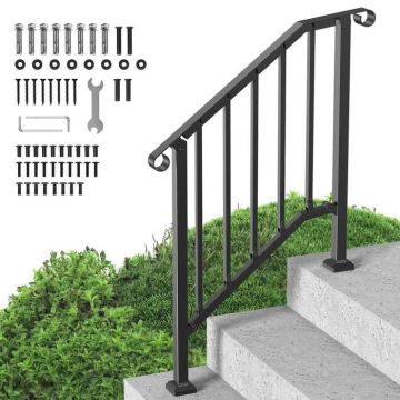 Outdoor Stair Railing Kit, Carbon Steel, Black Arch, 2-3 Steps