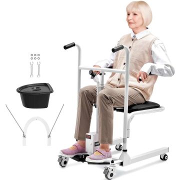 Electric patient transfer chair with 180° seat and swivel castors