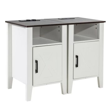 Rustic white bedside table with USB and LED, set of 2