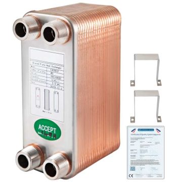 Brazed plate heat exchanger 3/4" MNPT, stainless steel 316L, 40 plates